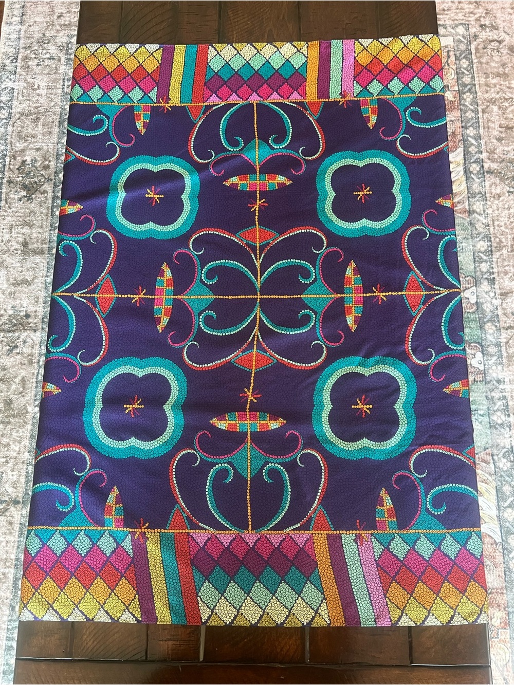 Nicole Miller 100% Silk Scarf 35” Purple Multicolor Geometric Square
